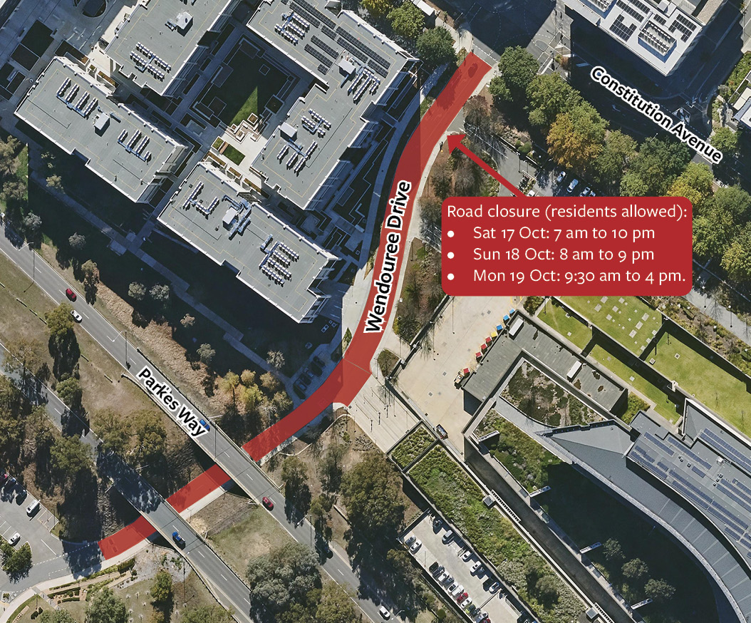Wendouree Drive will be closed to all except local residents in both directions between Constitution Avenue and Blundells Cottage from Saturday 17 October to Monday 19 October 2026.