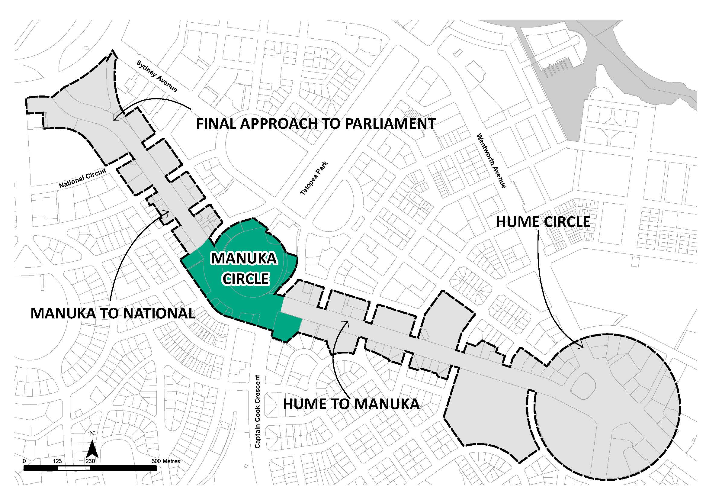Manuka Circle Precinct in Context of Canberra Avenue