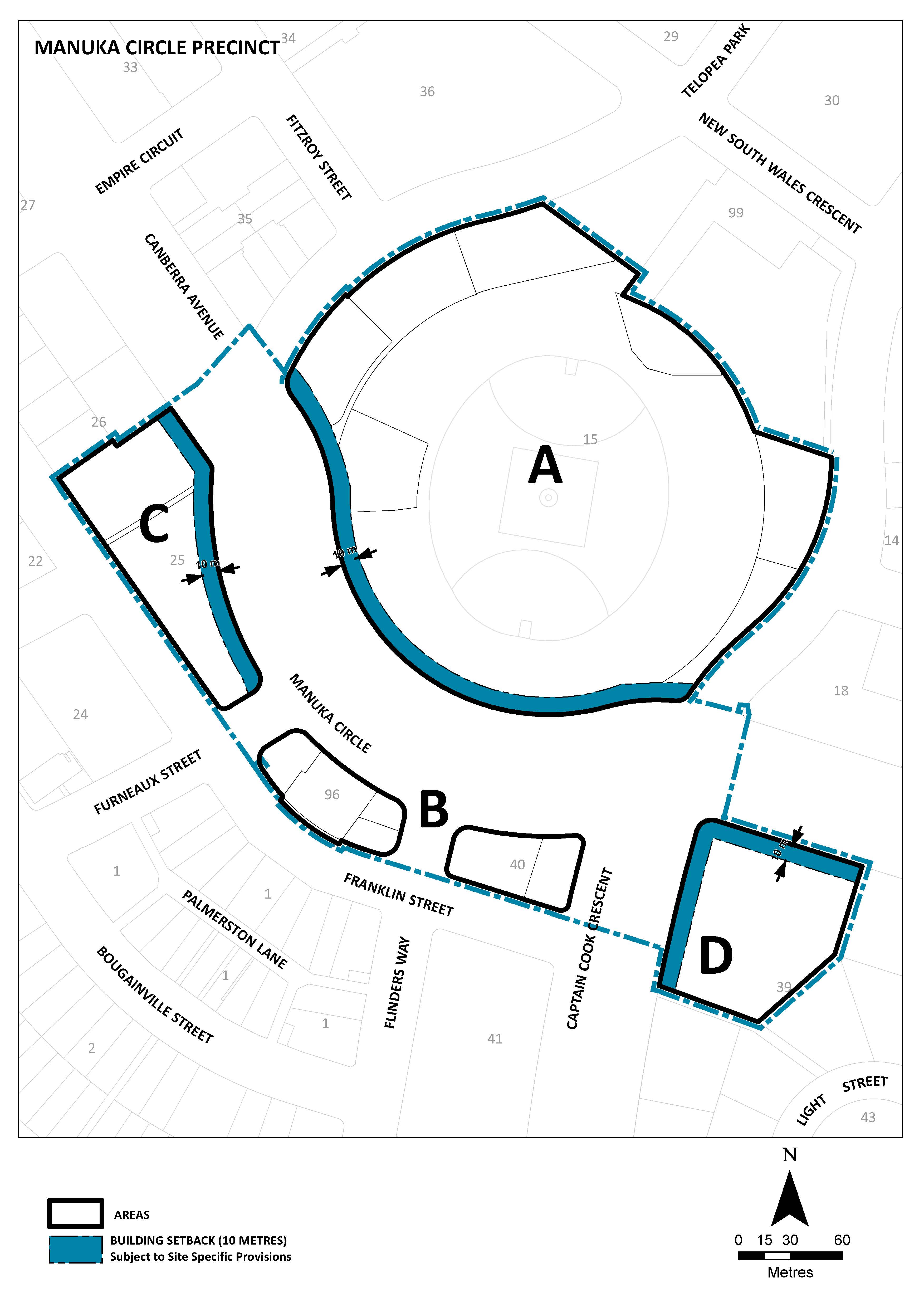 Manuka Circle Precinct Extent and subareas within the precinct