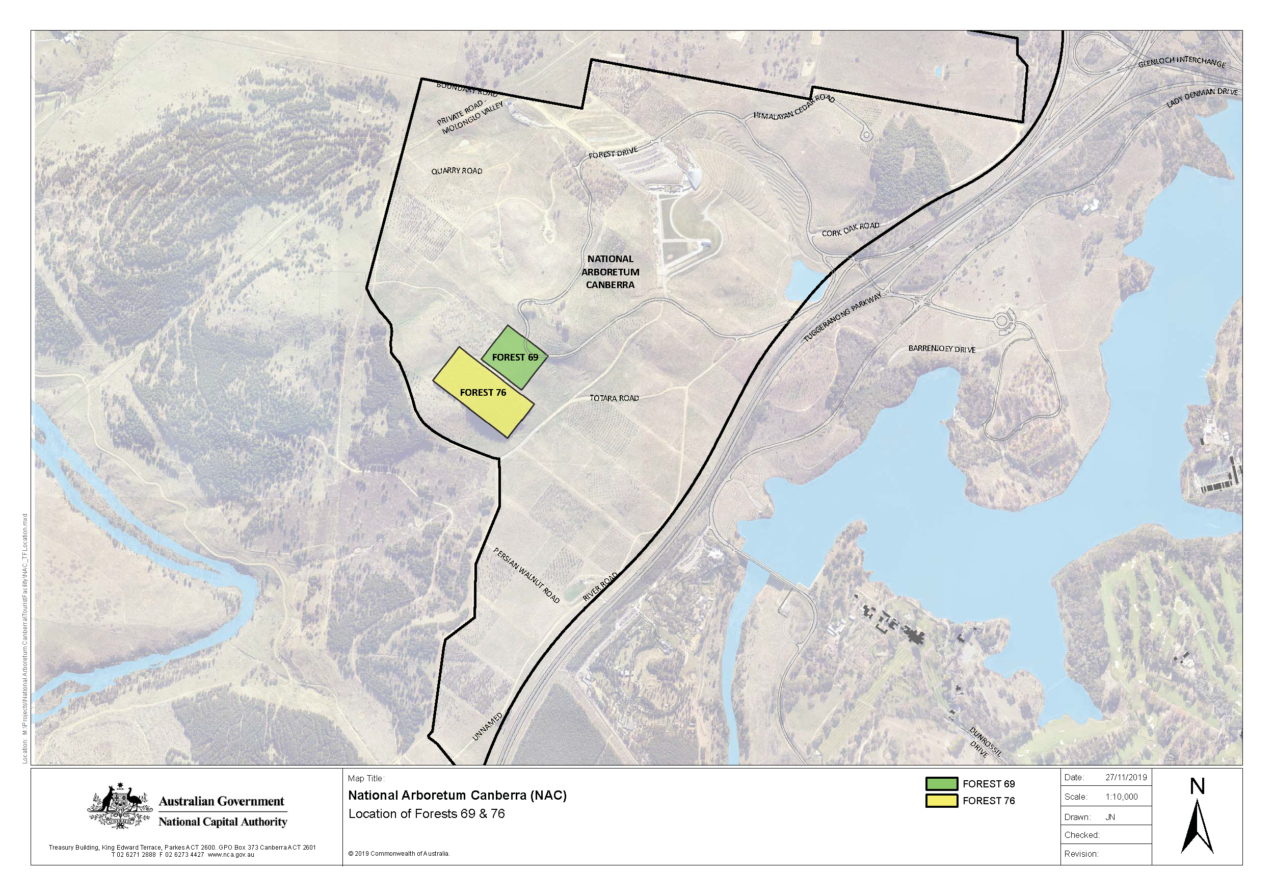 Permitted location of commercial accommodation at the National Arboretum Canberra (Forests 69 and 76) 