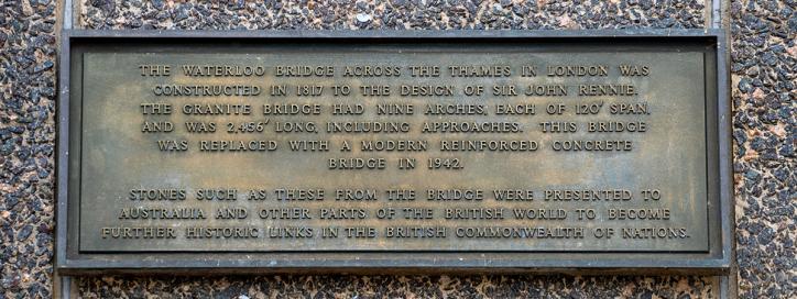 Waterloo Bridge Stones and plaque, Parkes.