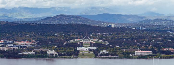 Landscape view of Parliament House in Canberra, Australian Capital Territory.