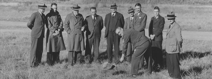Photograph of builders breaking the first sod for the Civic Theatre in 1935