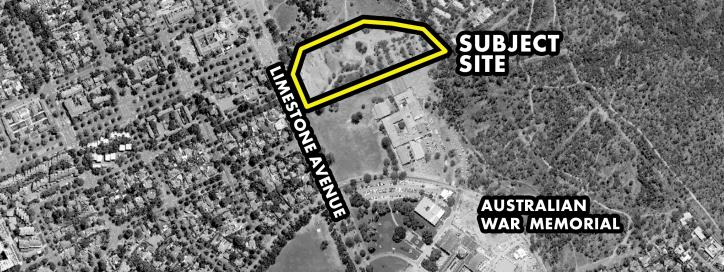 Black and white aerial view of Blocks 4 and 5 Section 38 Campbell, detailing subject site
