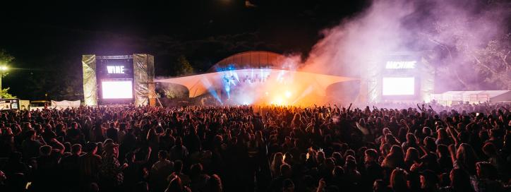 Night has fallen and hundreds of people gather to celebrate wine island