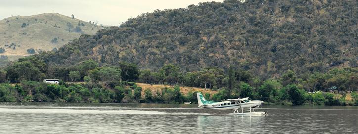 Photo of a seaplane landing on Lake Burley Griffin