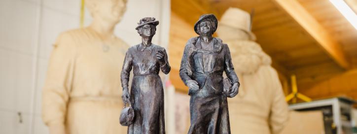 Maquette and in-progress clay models of the Dame Enid Lyons & Dame Dorothy Tangney Sculptures