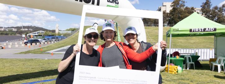 Women posing at the finish line