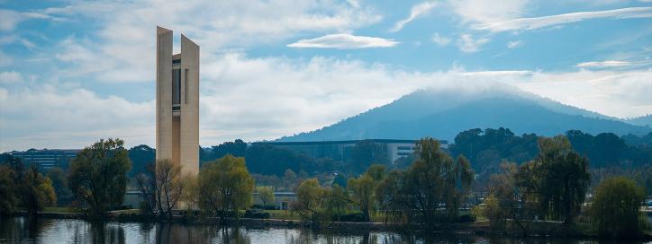 National Carillon with a clouded Mount Ainslie in the background