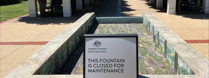 Centenary of Women's Suffrage Fountain pictured closed for repairs