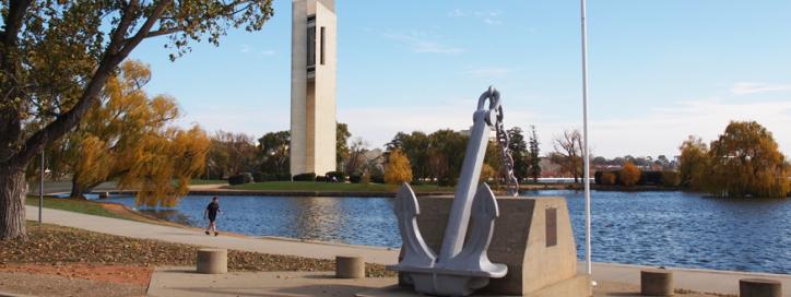 HMAS Canberra Memorial with the National Carillon in the background