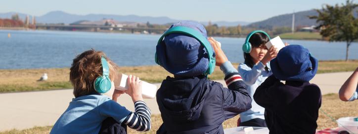 Children's activities are held on the shore of Lake Burley Griffin by the National Capital Exhibition