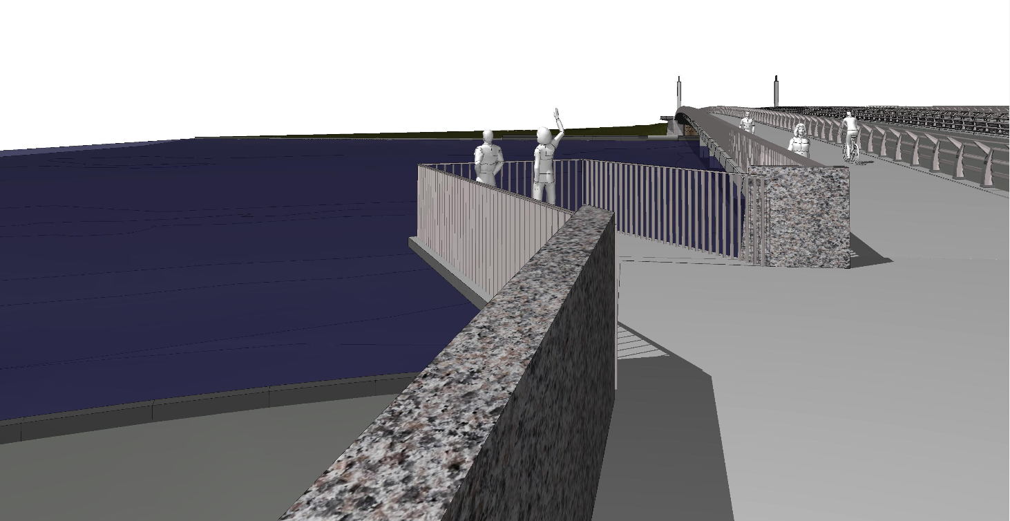 3D perspective of the upgraded Commonwealth Avenue Bridge - view of the lookouts and shared path.