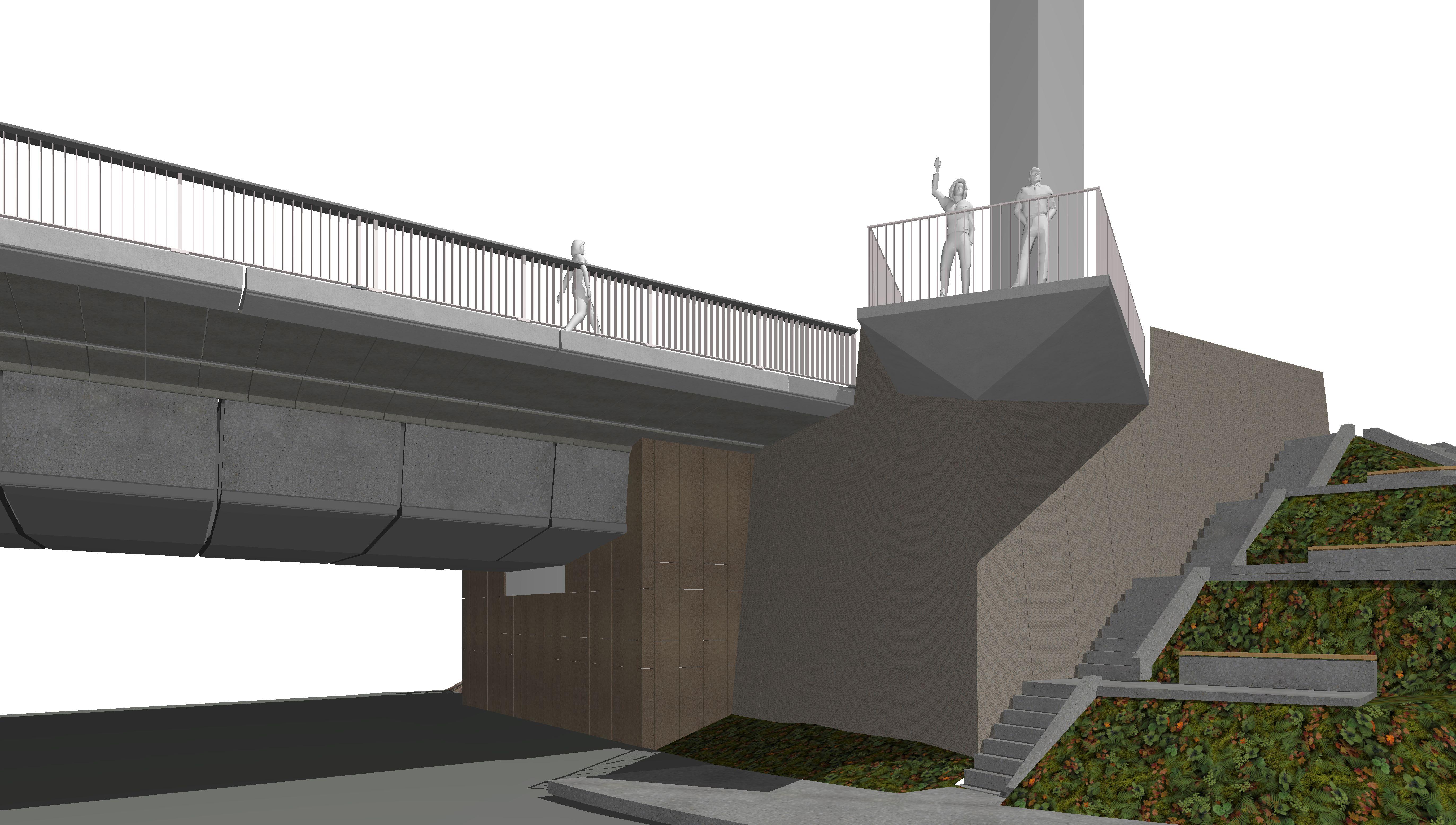 3D perspective of the upgraded Commonwealth Avenue Bridge - from below looking up at the lookout
