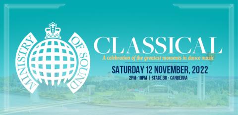 Ministry of Sound logo with Canberra in the background
