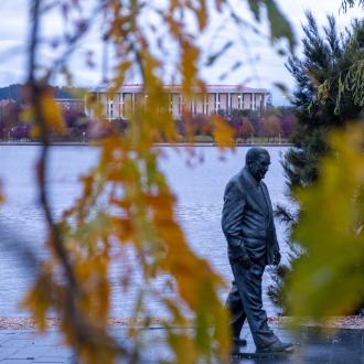 Statue at lake