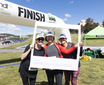Women posing at the finish line
