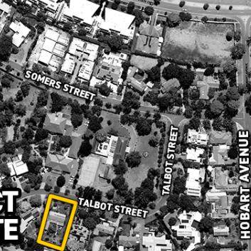 Black and white aerial view of block 2 section 7 Forrest ACT subject site 